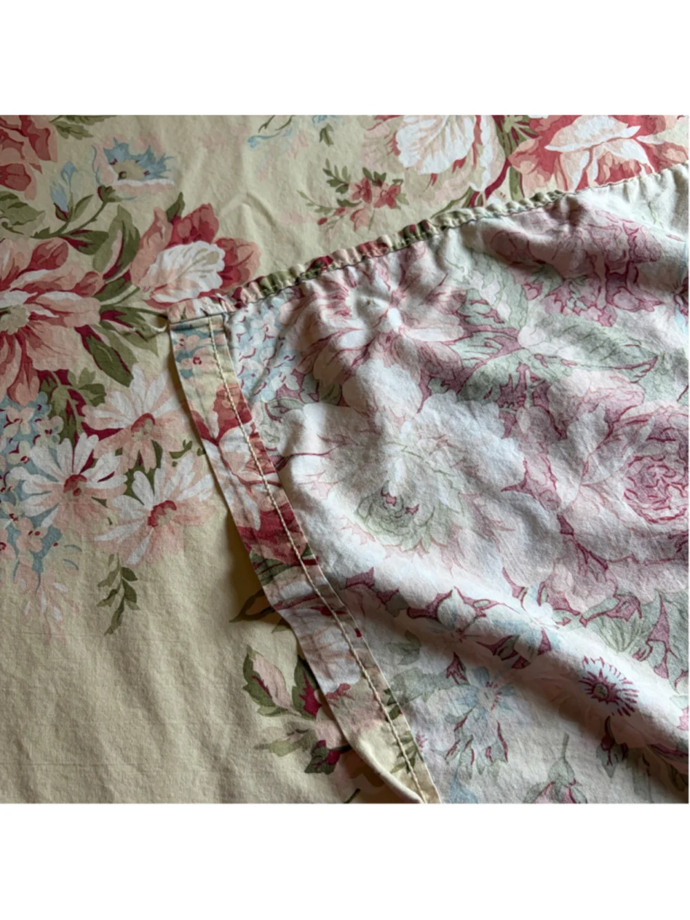 Vintage Ralph Lauren Full Size Flat Sheet Brown Pink Floral Double Cutter Fabric
